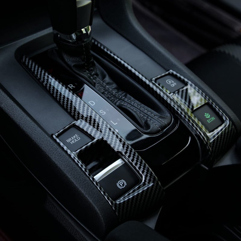 Thenice for 10th Gen Civic Gear Boots Trims CVT Automatic Transmission Shift Panel Stickers for Honda Civic Sedan Hatchback Coupe 2021 2020 2019 2018 2017 2016 -Carbon Fiber Grain - Image 4